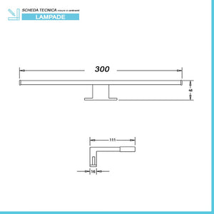 Lampada led specchio bagno L. 30 cm luce naturale 4000K in alluminio cromo