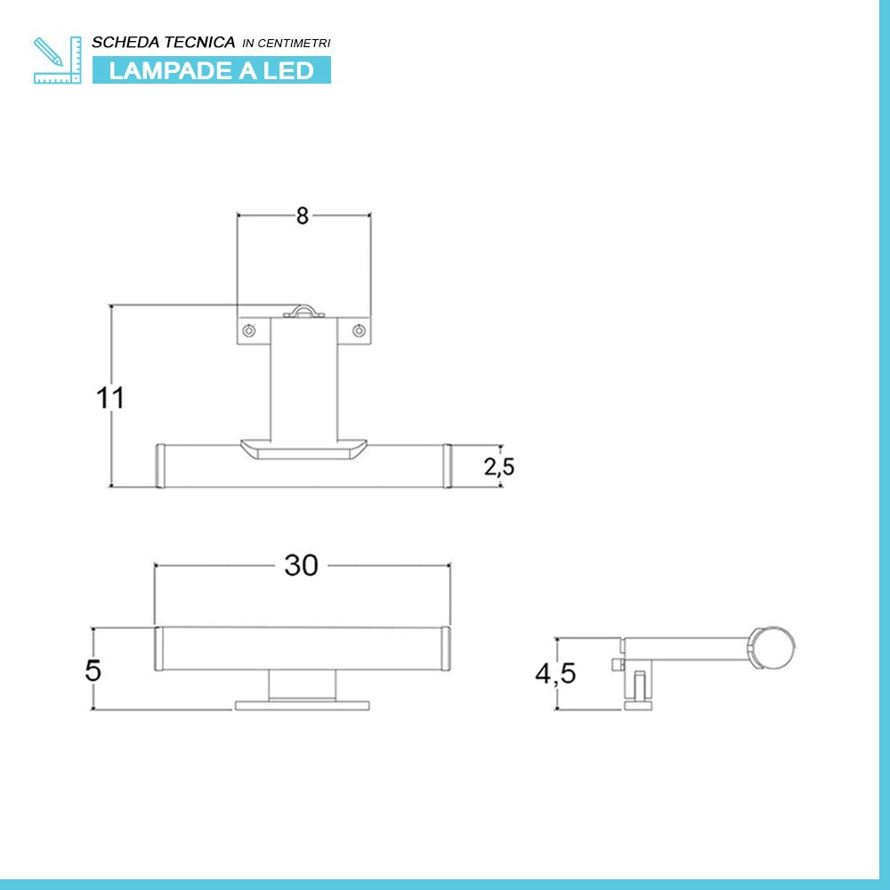 Lampada LED per specchio bagno 30 cm cromo doppia installazione