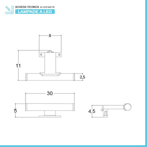 Lampada LED per specchio bagno 30 cm cromo doppia installazione