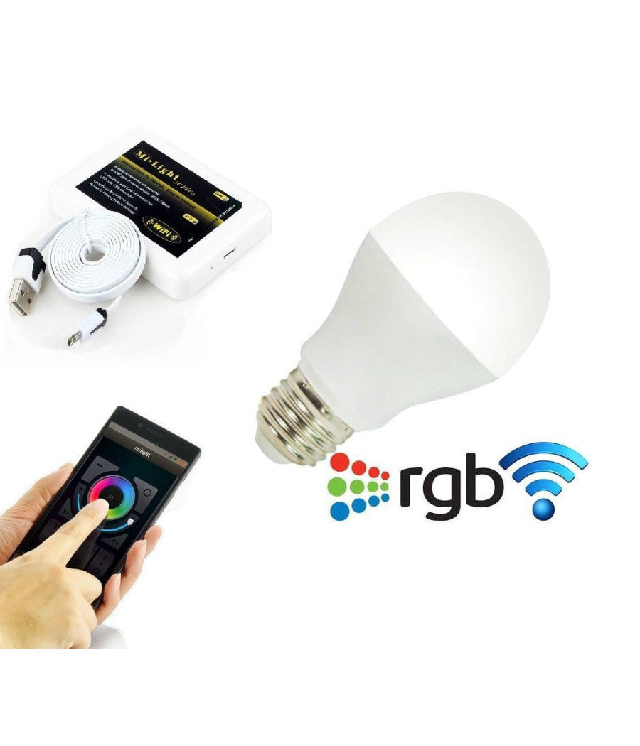 Lampada Led Wifi Luce Bianca Rgb Multicolor E27 Telecomando Rf Modulo Smartphone         