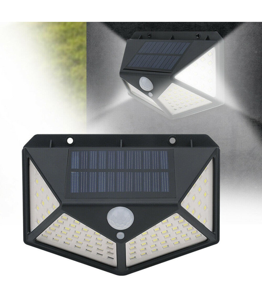 Lampada Luce Faretto Faro Esterno Energia Solare 100 Led Sensore Movimento         