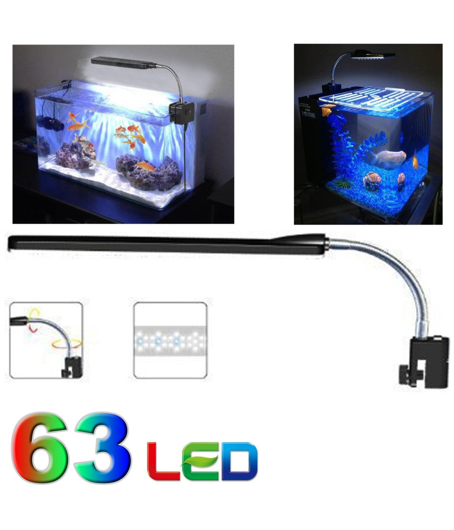 Lampada Plafoniera 63 Led Luce Acquario Bordo Vasca 6 W Colore Bianco Blu 30 Cm         