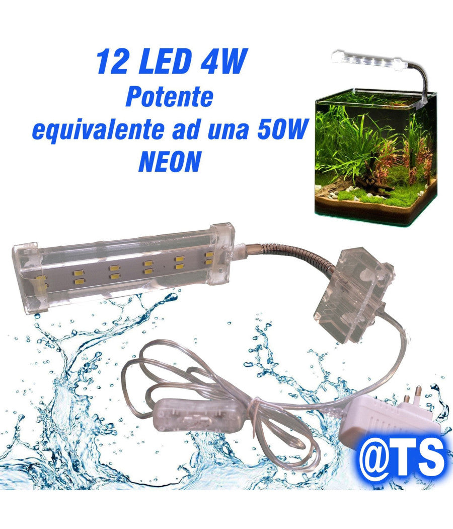 Lampada Plafoniera Led Per Acquario Luce 3w Bordo Vasca Vetro Piante Pesci         