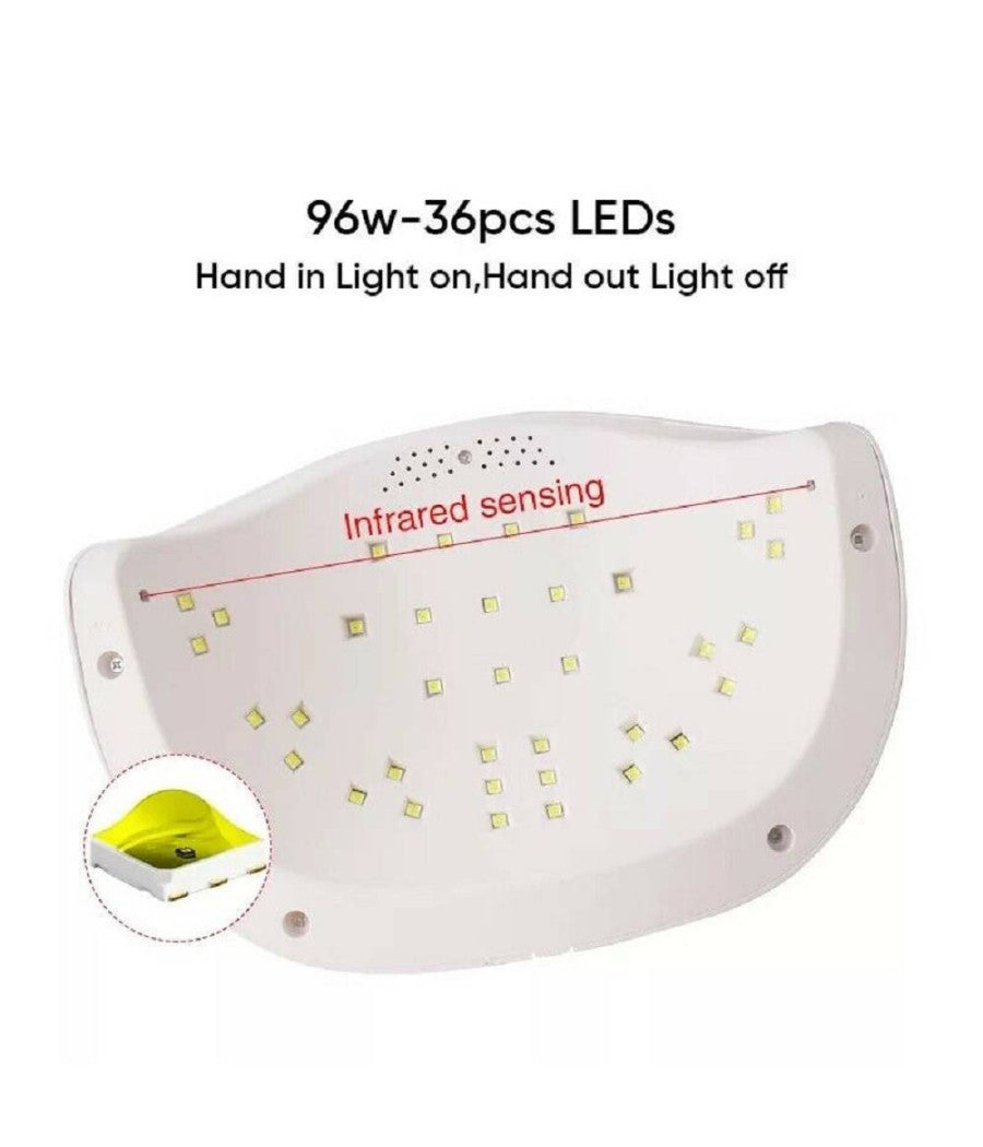 Lampada Uv A Led Fornetto Per Unghie Professionale Smalto Gel Semipermanente 96w         