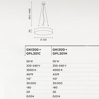 Lampadario alluminio gea led biham r gpl301 gki300 50w led bianco sospensione moderna cerchio anello, tonalità luce 4000