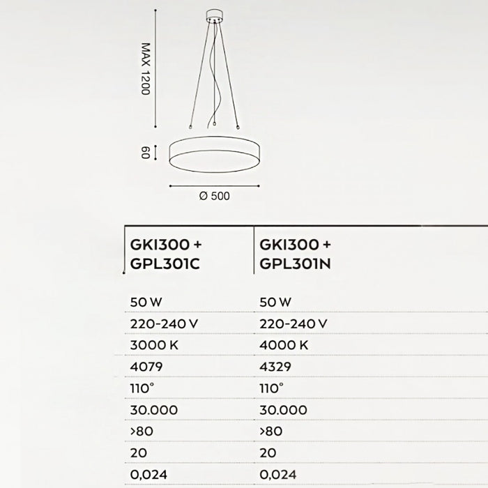 Lampadario alluminio gea led biham r gpl301 gki300 50w led bianco sospensione moderna cerchio anello, tonalità luce 4000