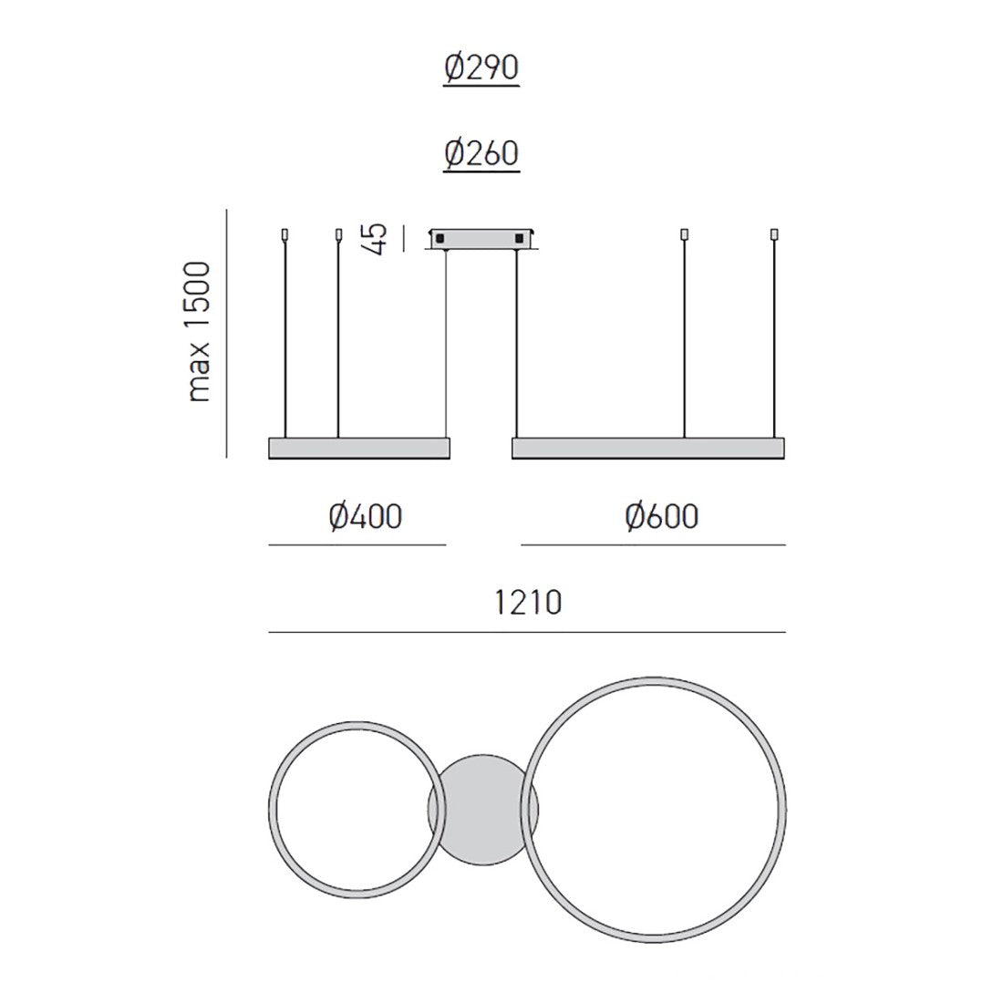 Lampadario led gea luce criseide s2d b 5300lm alluminio sospensione moderna