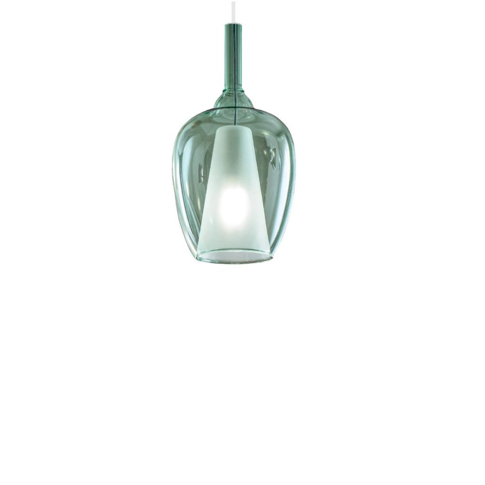 Lampadario moderno gea luce ofelia mini s10 g9 led metallo vetro sospensione, vetro verde trasparente