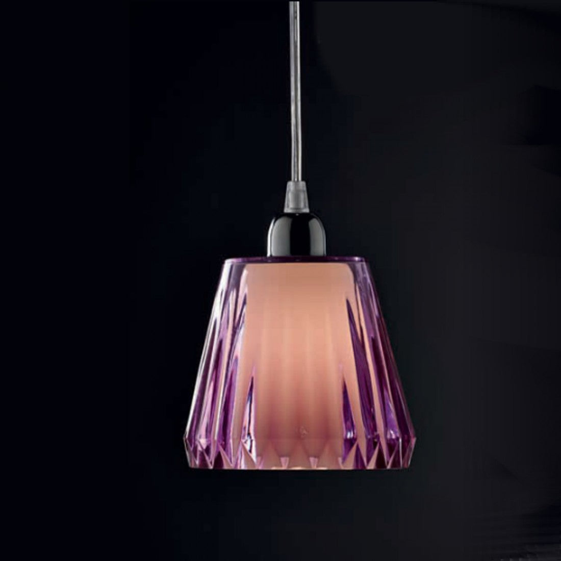 Lampadario moderno illuminando gaia sp 1 led sospensione acrilico tortora viola trasparente interni e14, colore viola