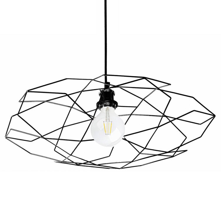 Lampadario moderno illuminando pentagono sp p e27 led metallo sospensione lampada soffitto gabbia, finitura metallo nero