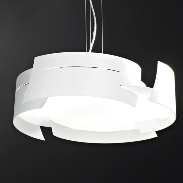 Lampadario moderno selene illuminazione vultur 1021e 1024e e27 led acciaio sospensione, finitura metallo bianco,