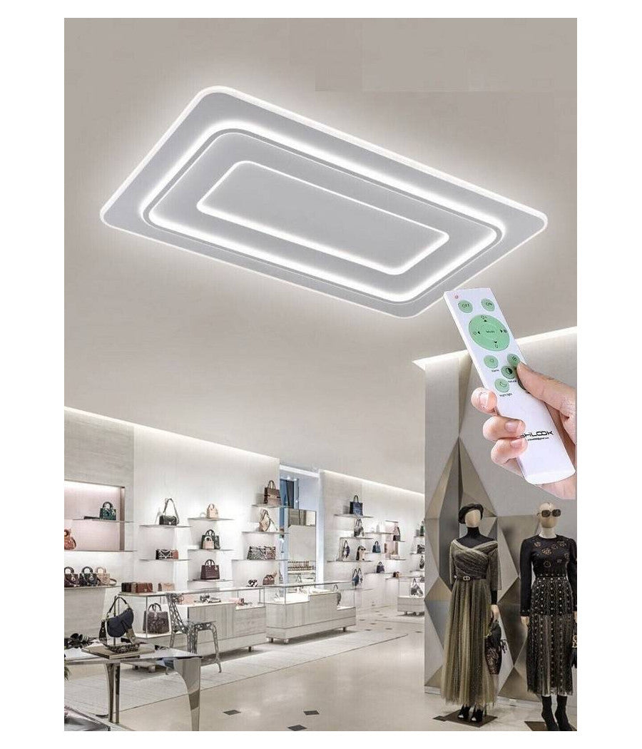 Lampadario Plafoniera Led Rettangolare 123w 3 Tonalità  Luce Bt Telecomando C66-3c         