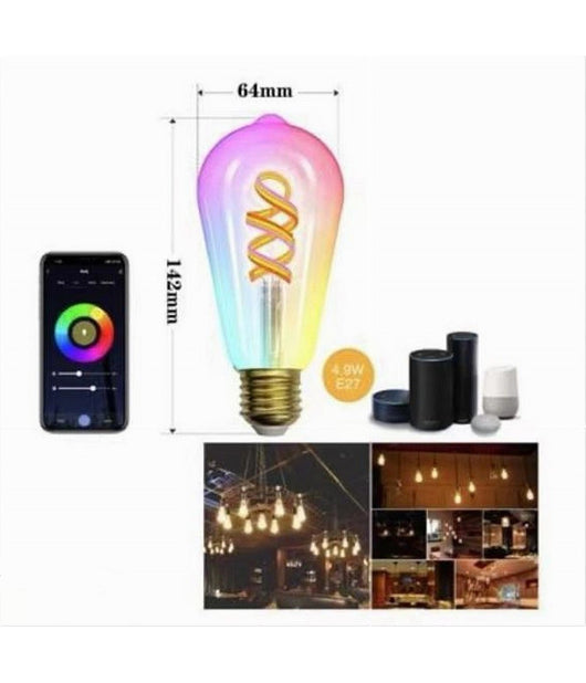 Lampadina A Filamento Led Intelligente Wifi St64-sf E27 4,9w 1800lm Alexa Google         