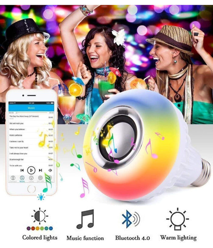 Lampadina Cassa Bluetooth Colorata Led E27 Rgb Bulbo Musica Lampada Telecomando         