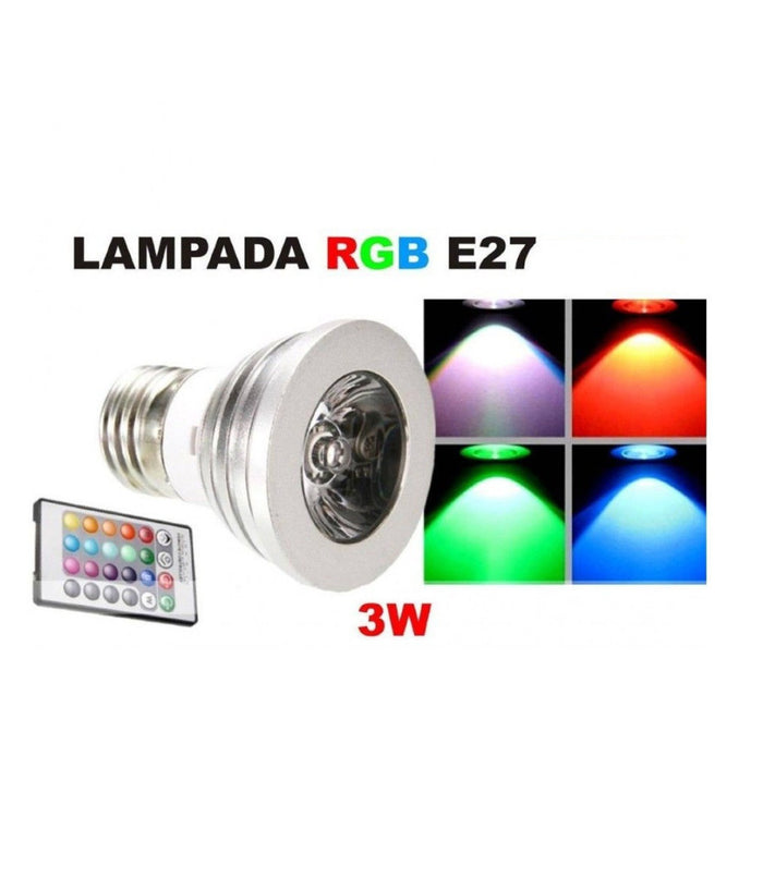 Lampadina Faretto Spot Light Led E27 3w 220v Rgb Multicolor Con Telecomando         