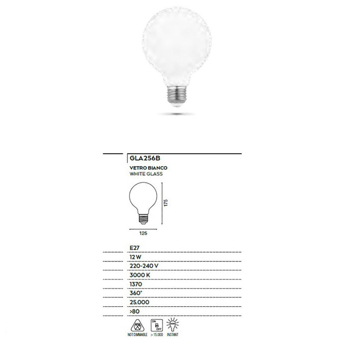 Lampadina gea led gla256b 12w e27 led 1370lm 12.5cm 3000°k vetro sfera globo bianco luce calda