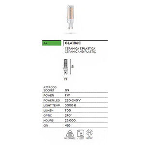 Lampadina gea led gla186c 7w g9 led 700lm 3000°k ceramica plastica 220-240v