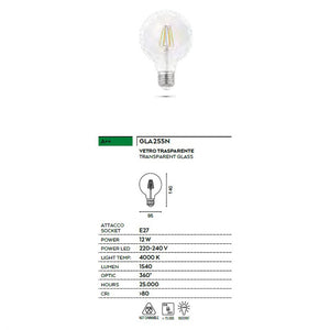 Lampadina gea led gla255n e27 12w led 1540lm 4000°k 360° vetro trasparente