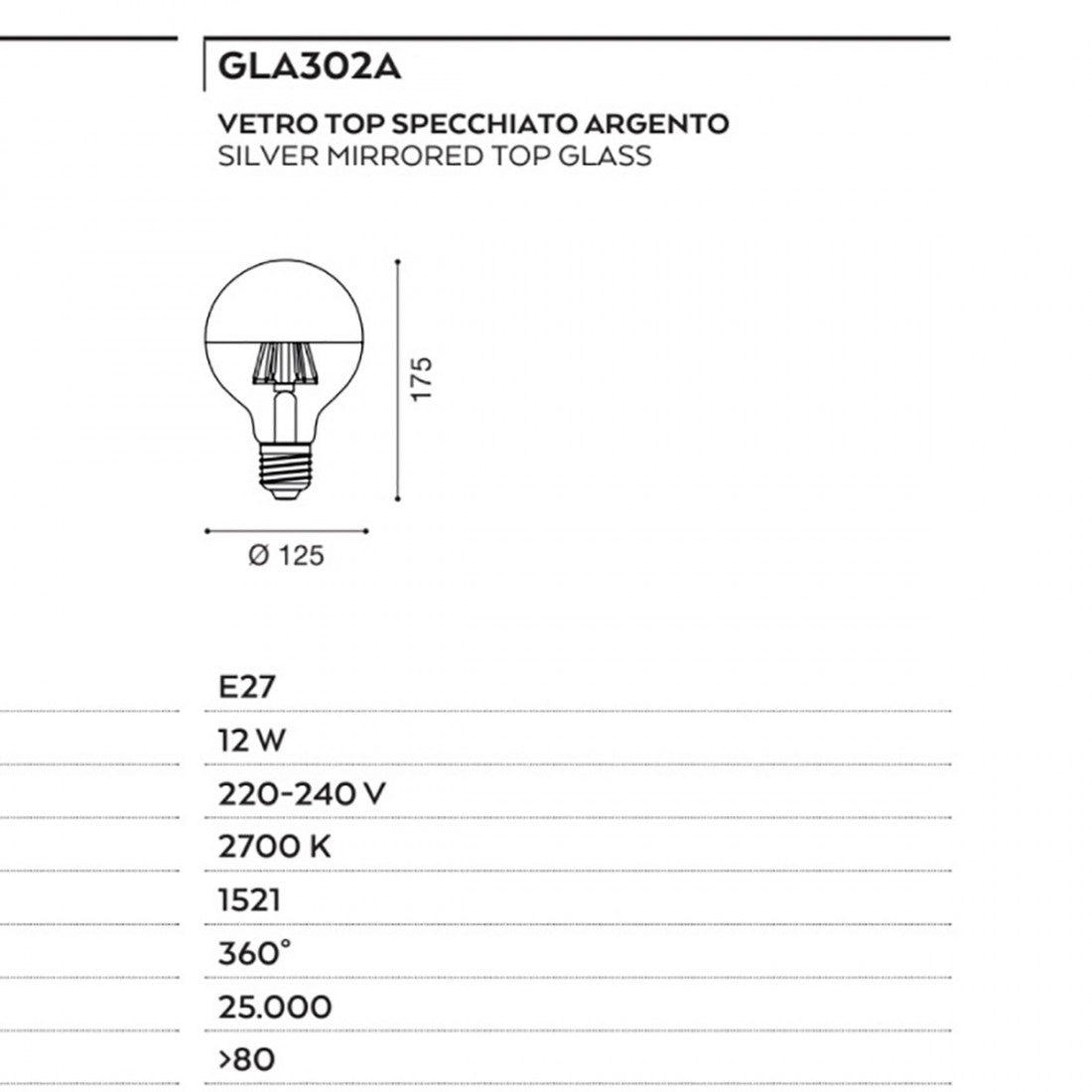 Lampadina gea led gla302a e27 led 12w 1521lm vetro cupola argento globo luce calda interno