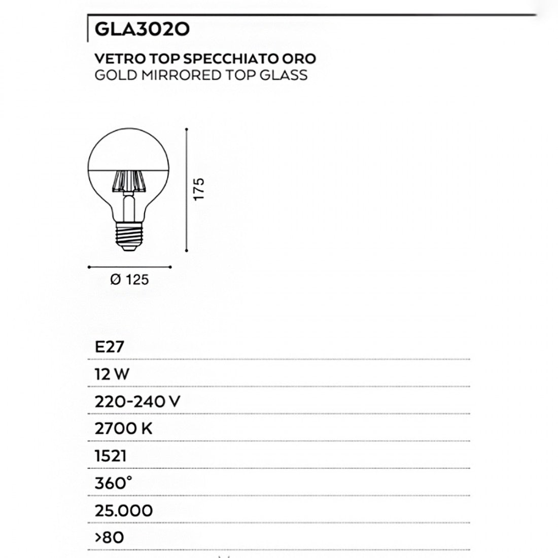 Lampadina gea led gla302o e27 led 12w 1521lm vetro cupola oro globo luce calda interno