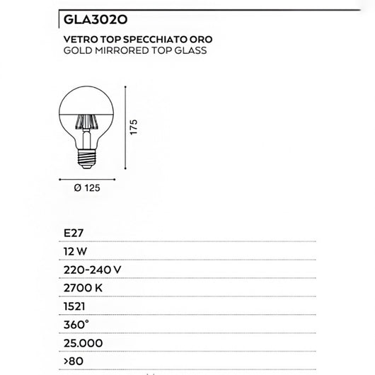 Lampadina gea led gla302o e27 led 12w 1521lm vetro cupola oro globo luce calda interno