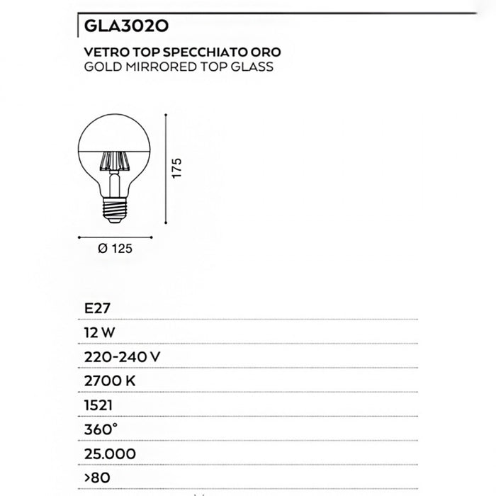 Lampadina gea led gla302o e27 led 12w 1521lm vetro cupola oro globo luce calda interno