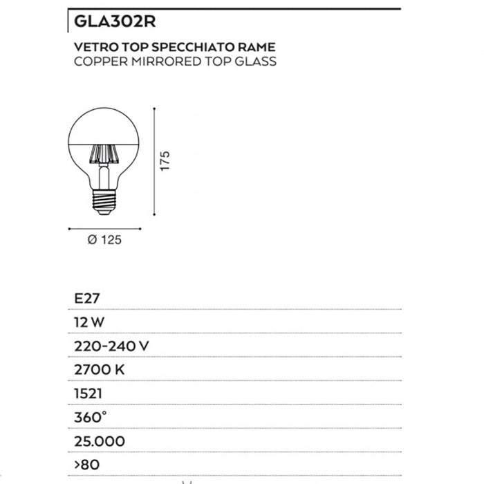 Lampadina gea led gla302r e27 led 12w 1521lm vetro cupola rame globo luce calda interno