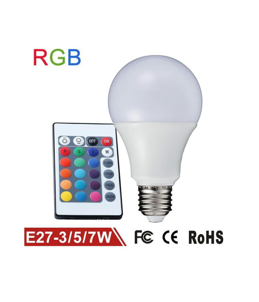 Lampadina Lampada Faretto Led Rgb Con Telecomando Luce Multicolor E27 Da Interno         