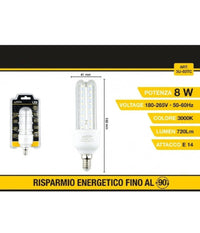 Lampadina Led 3u E14 8 W Luce Fredda 6500k Naturale 4000k Calda 3000k 48d 3u03t  -bianco Caldo      -