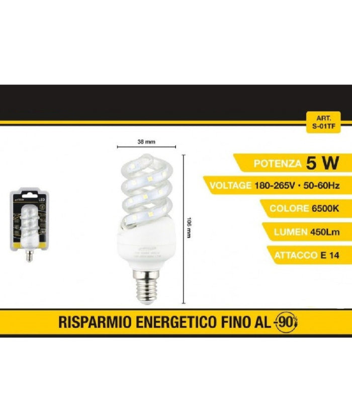 Lampadina Led A Spirale E14 5 W Luce Bianca Fredda Calda Naturale 28d S-01t  -bianco Freddo      -