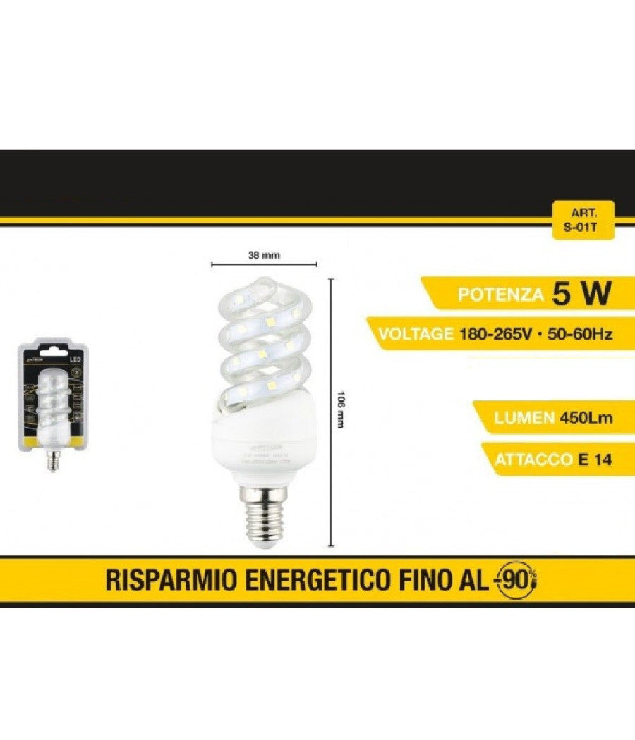 Lampadina Led A Spirale E14 5 W Luce Bianca Fredda Calda Naturale 28d S-01t         