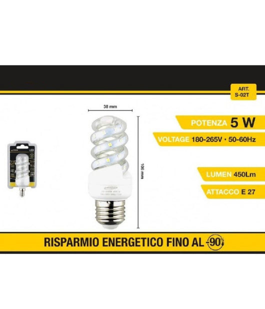 Lampadina Led A Spirale E27 5 W Luce Bianca Fredda Calda Naturale 28d S-02t  -bianco Caldo      -