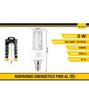 Lampadina Led E14 5w Bianco Caldo 3000k Freddo 6500k Naturale 4000k 24d 2u-01t  -bianco Freddo      -