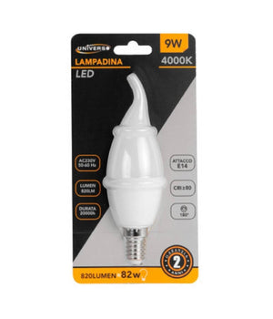 Lampadina Led E14 9watt Candela Fiamma Smd C37 Luce Naturale Calda Fredda C37-9w         