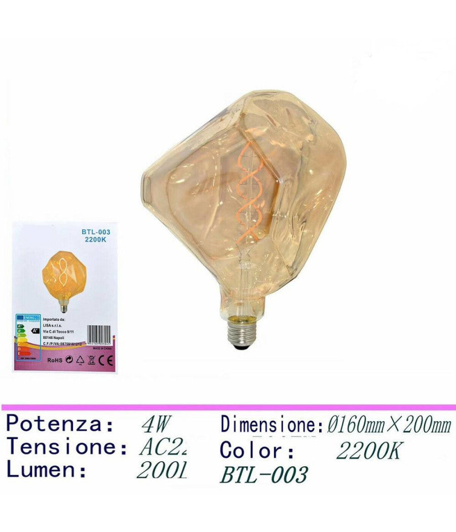 Lampadina Led Filamento Vintage Retro' Lampada E27 4w Luce Calda 2200k Btl-003         