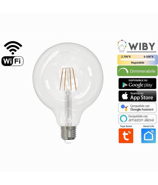 Lampadina Led G125 E27 A Filamento 7watt Wifi Dimmerabile Colore Luce Regolabile         