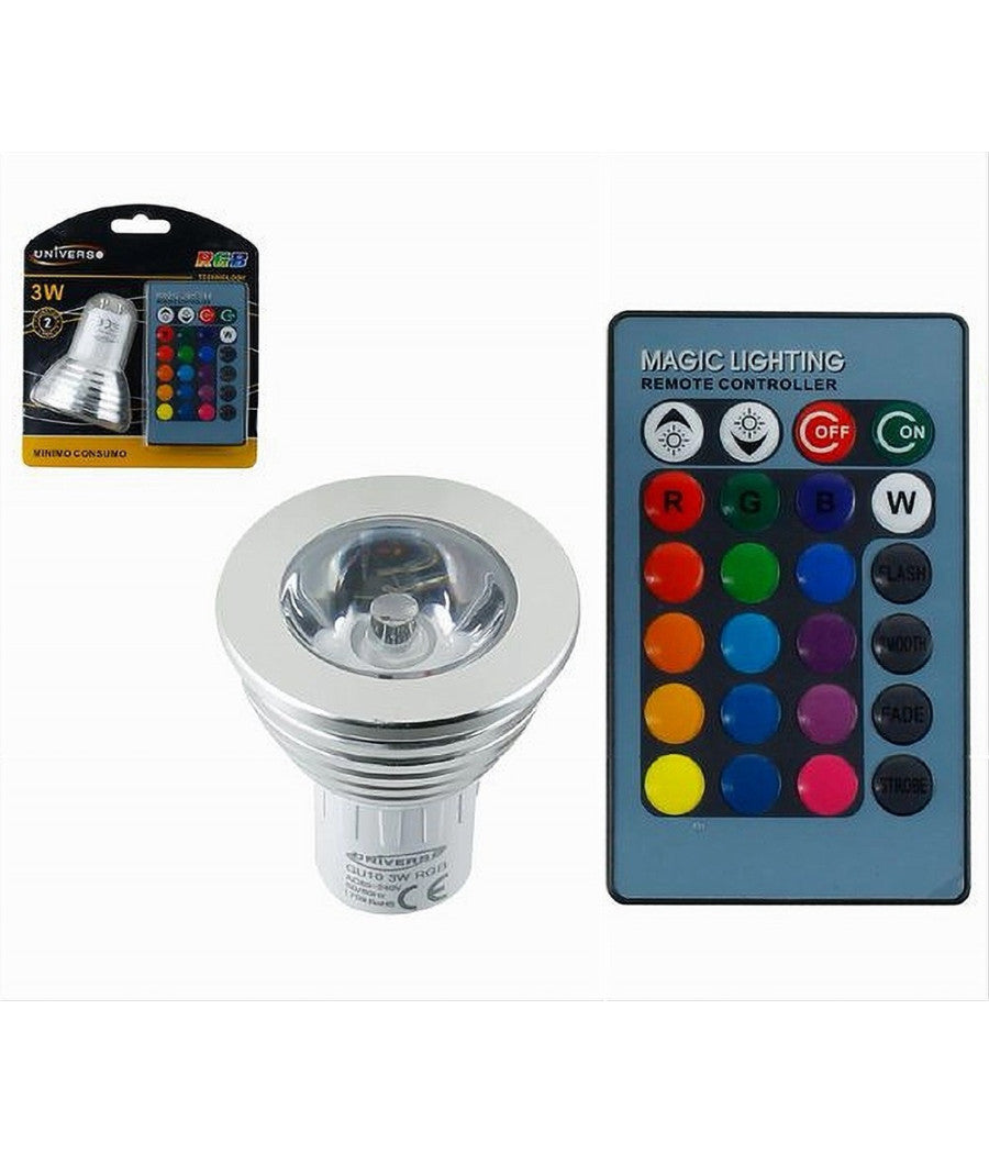 Lampadina Led Gu10 3w Faretto Spotlight Rgb Con Telecomando Cromoterapia Gu10-rgb         