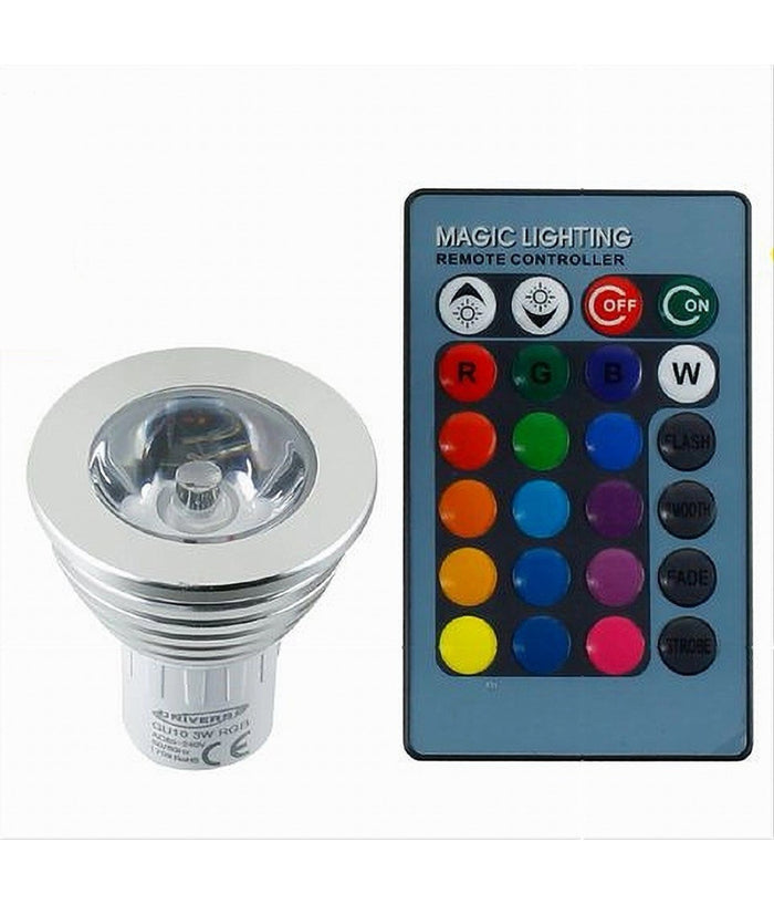 Lampadina Led Gu10 3w Faretto Spotlight Rgb Con Telecomando Cromoterapia Gu10-rgb         