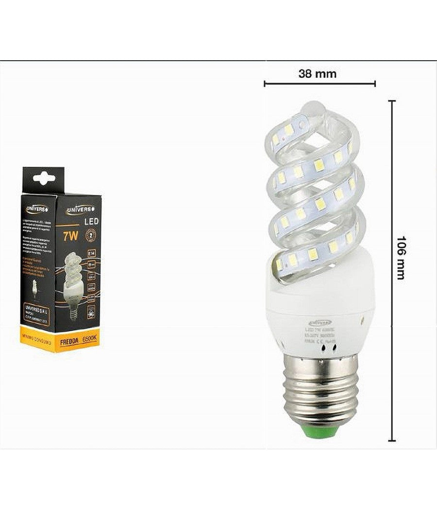 Lampadina Led Spirale Attacco E27 7watt Luce 6500k 3000k 4000k Illuminazione S02         