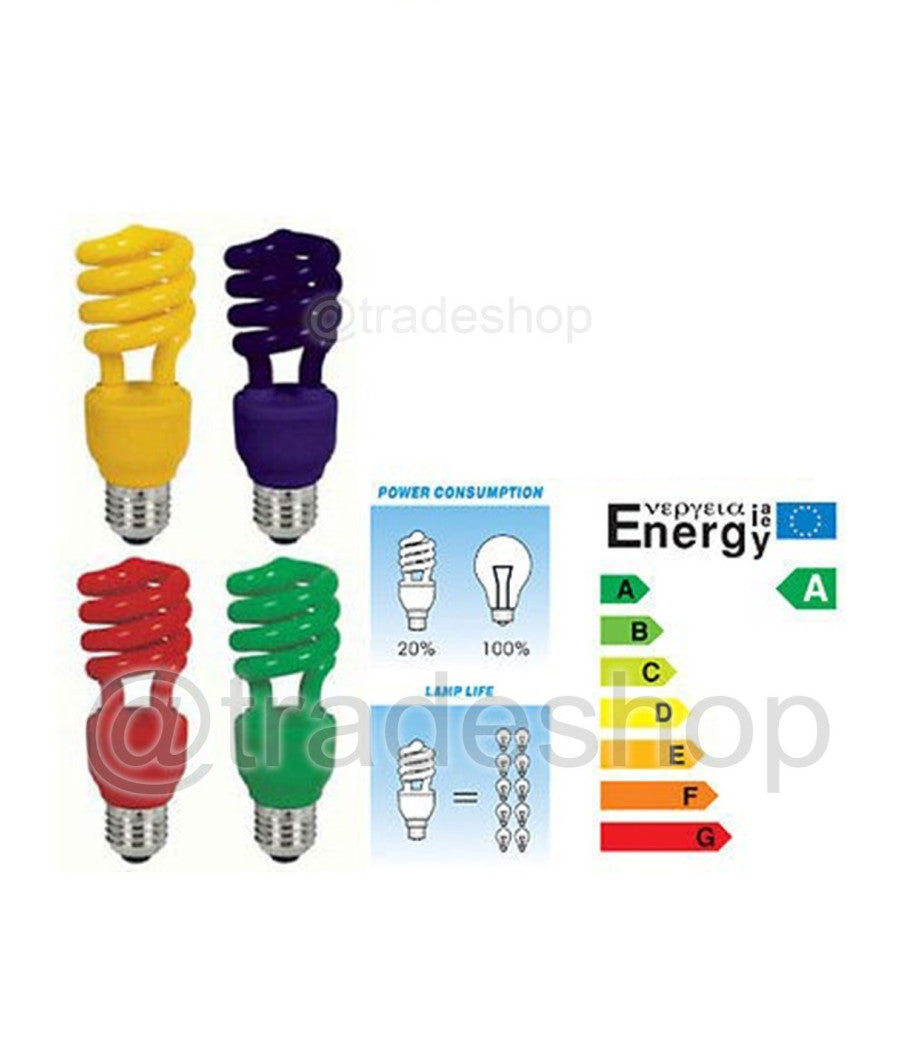 Lampadina Risparmio Energetico Colorata 13w Blu Rossa Gialla Verde E14 E27  -verde      E27-