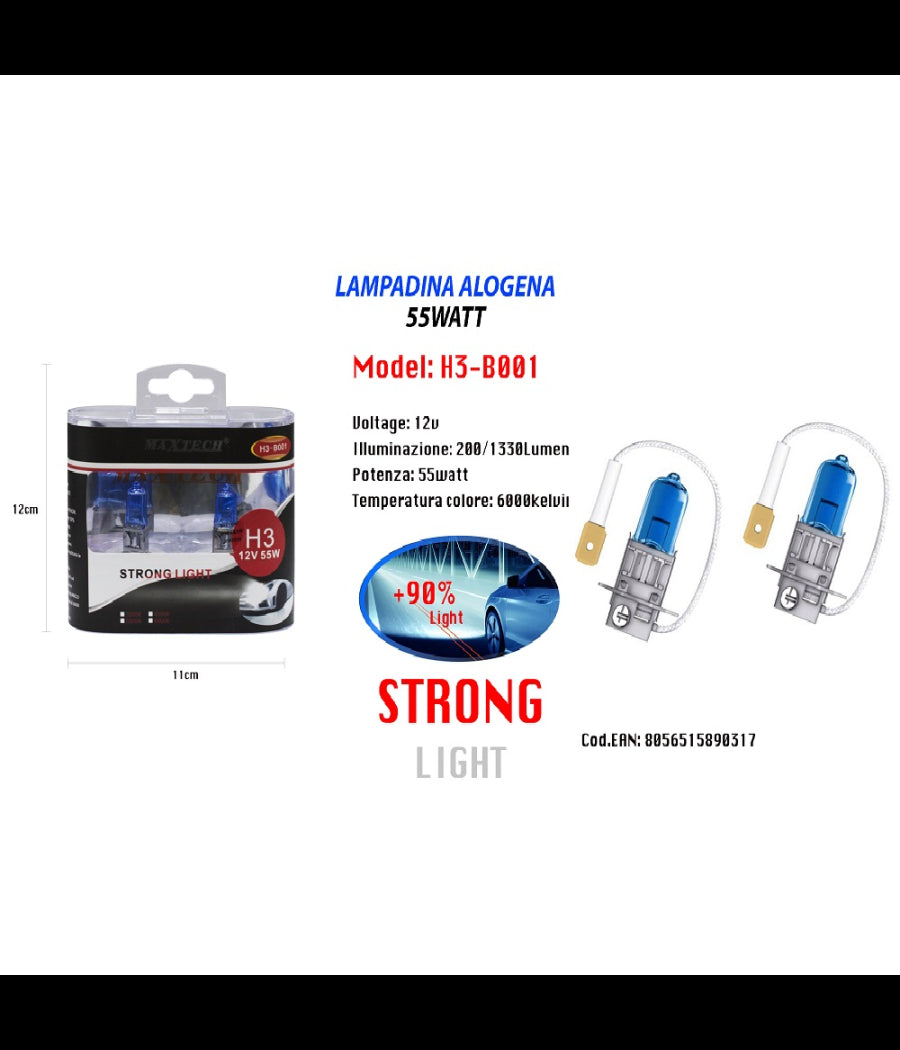 Lampadine Alogene Auto Di Ricambi Attacco H3 55w 12v Luce Bianca Maxtech H3-b001         