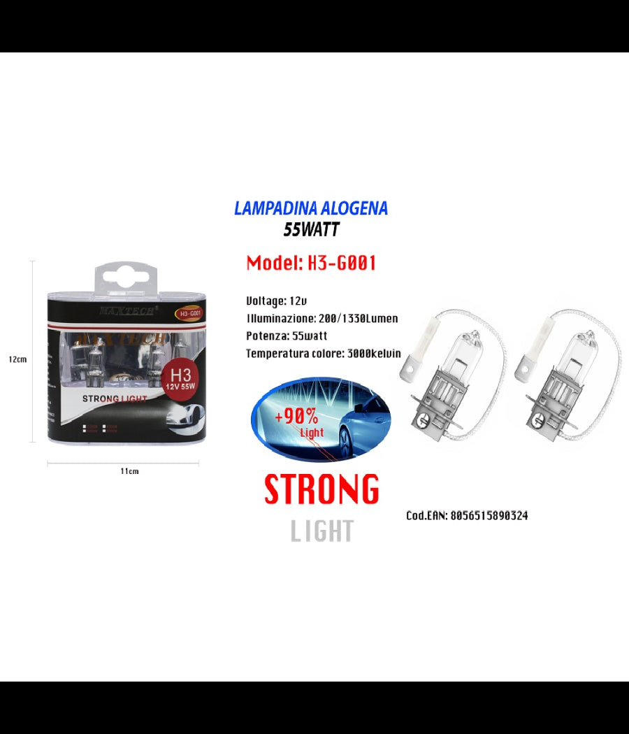 Lampadine Alogene Per Auto Di Ricambio H3 55 Watt 12v Luce Calda Maxtech H3-g001         