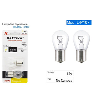 Lampadine Di Posizione Auto Ba15s L-p107 12v 21watt Luce Calda Alogena No Canbus         