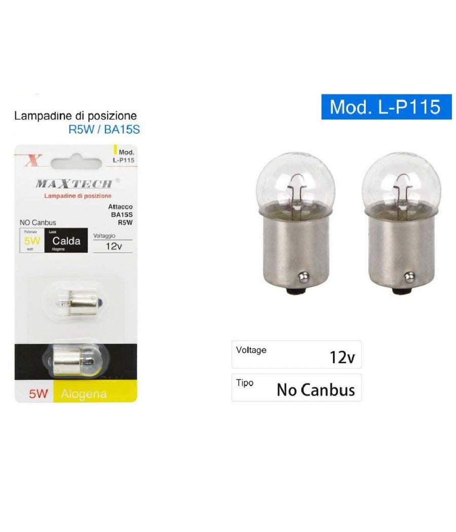 Lampadine Di Posizione Auto Ba15s R5w L-p115 Luce Calda 12v 5w Alogena No Canbus         