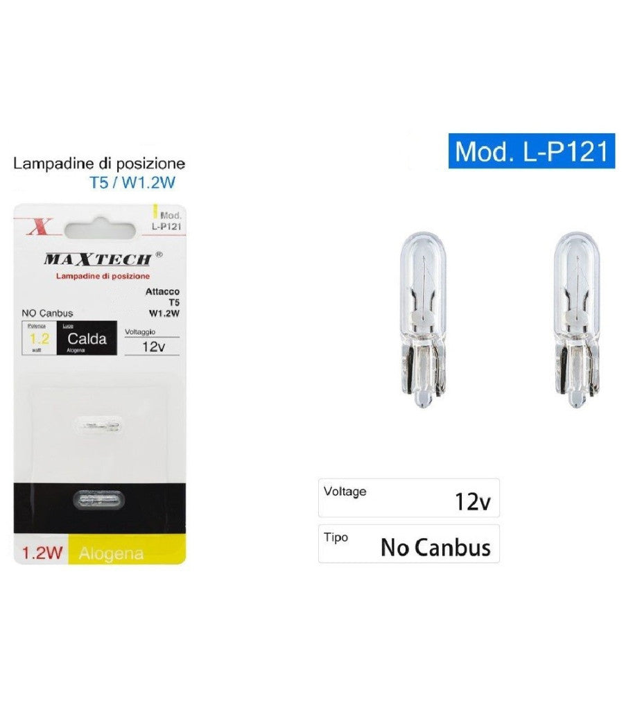 Lampadine Di Posizione T5 L-p121 12 Volt 1.2 Watt Luce Calda Alogena No Canbus         