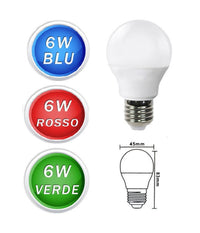 Lampadine Led Sfera 6 W E27 Luce Colorata Verde Blu Rossa Lampada Globo G45         