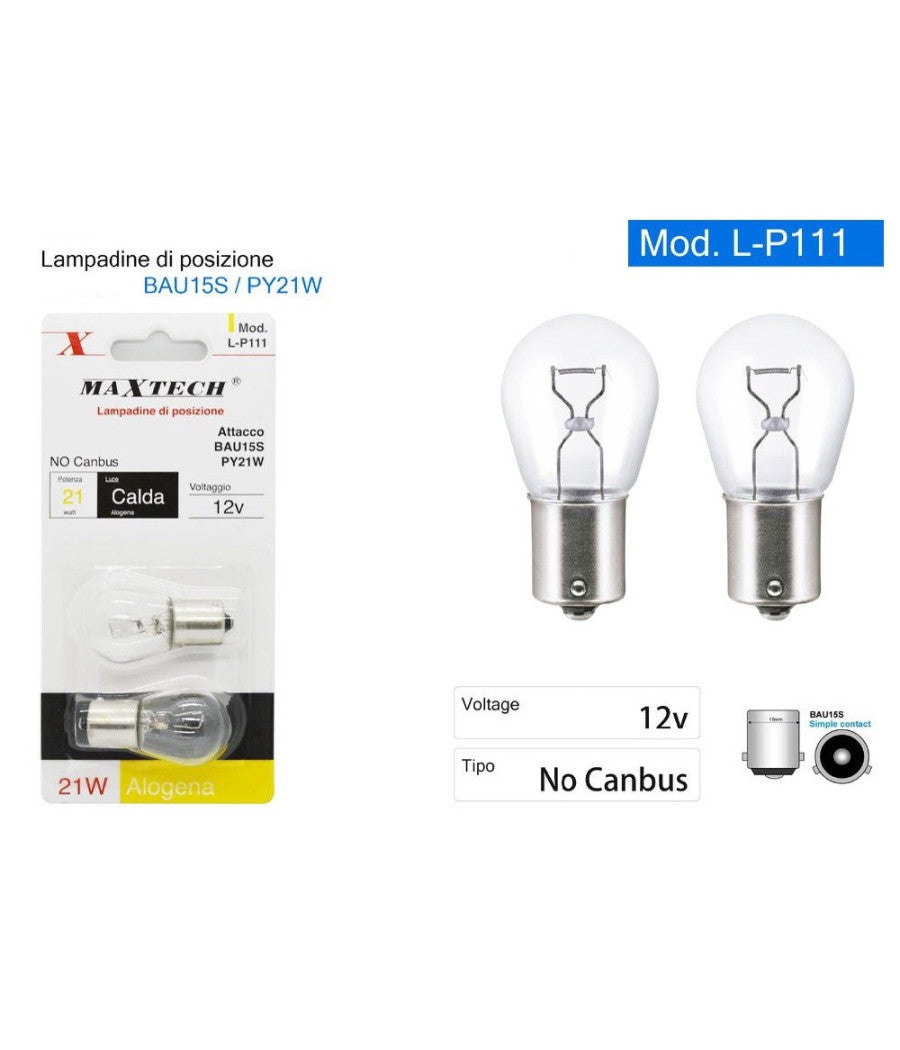 Lampadine Posizione Auto Bau15s / Py21w 12v Luce Calda Alogena No Canbus L-p111         