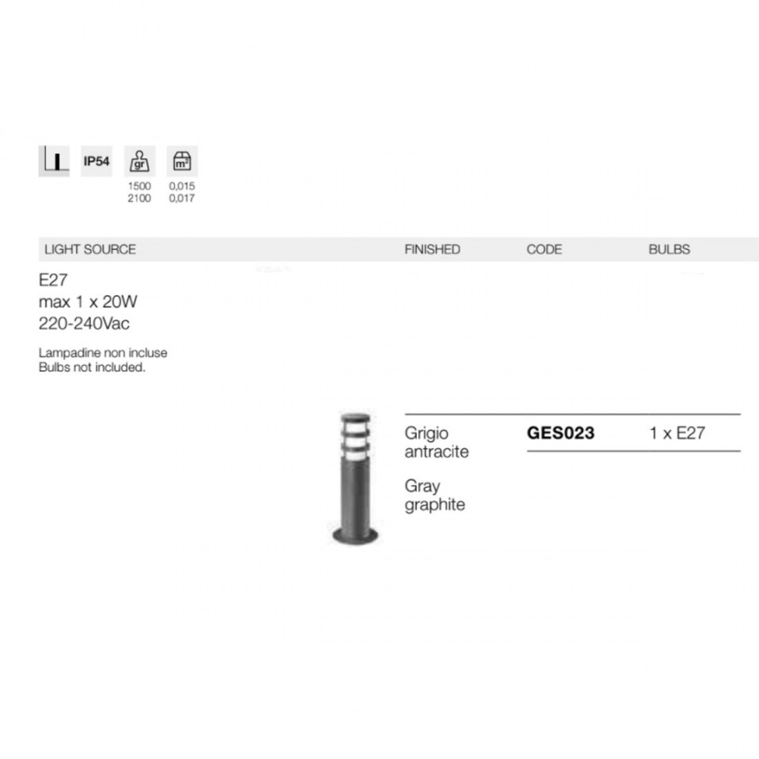 Lampioncino moderno gea led zeis ges023 e27 led alluminio palo esterno