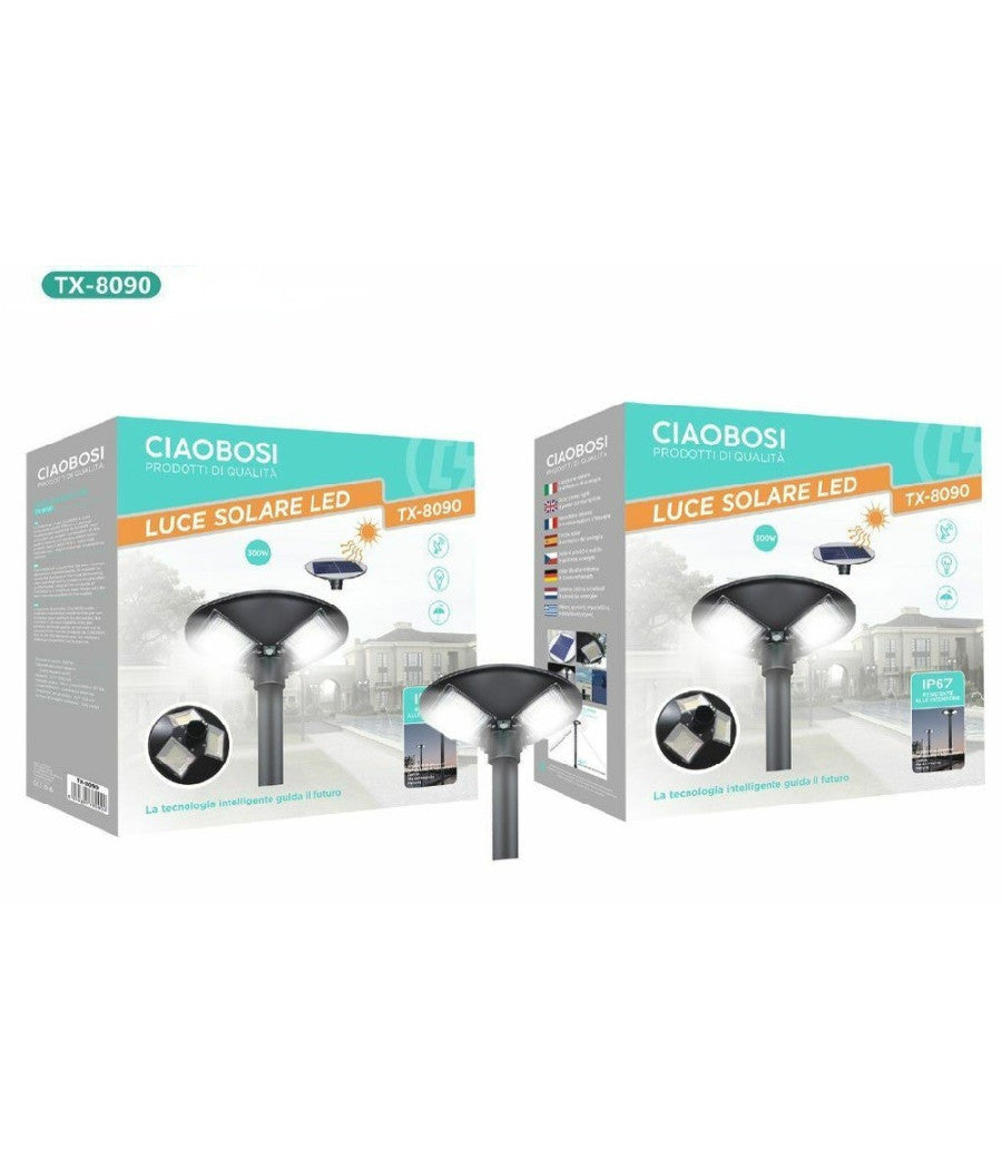 Lampione Faro Giardino Stradale Crepuscolare Ufo Pannello Solare 300 W Tx-8090         