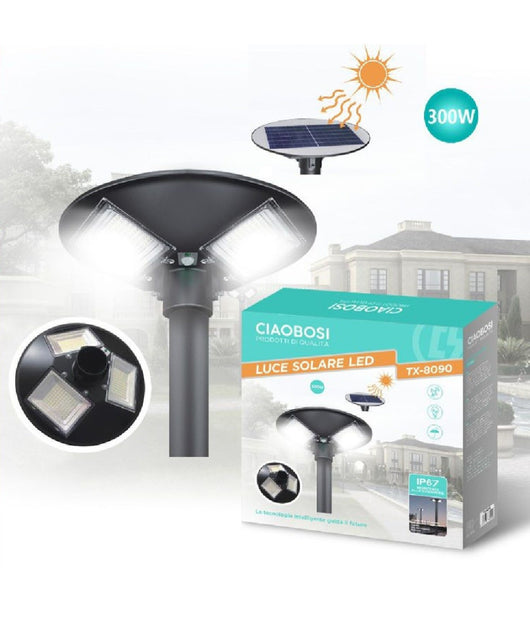 Lampione Faro Giardino Stradale Crepuscolare Ufo Pannello Solare 300 W Tx-8090         